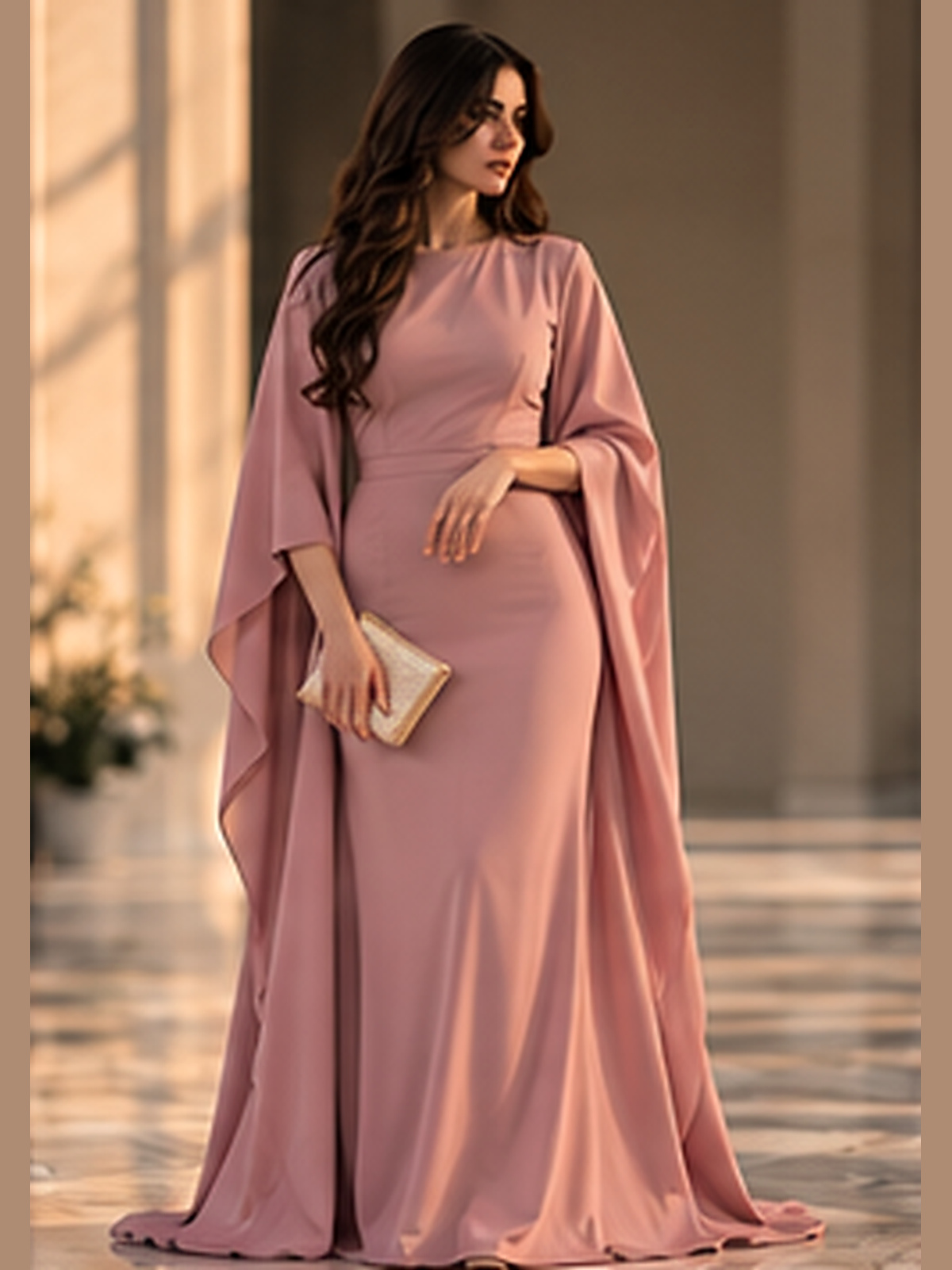 فستان سهرة وردي فاخر