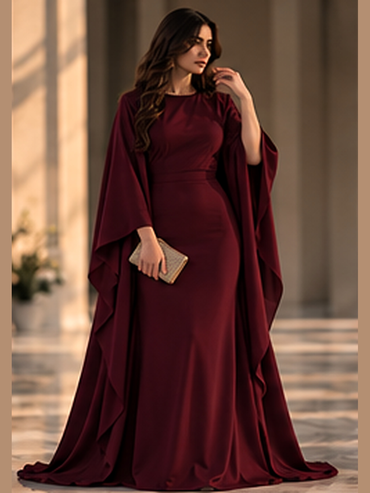 فستان سهرة برغندي فاخر
